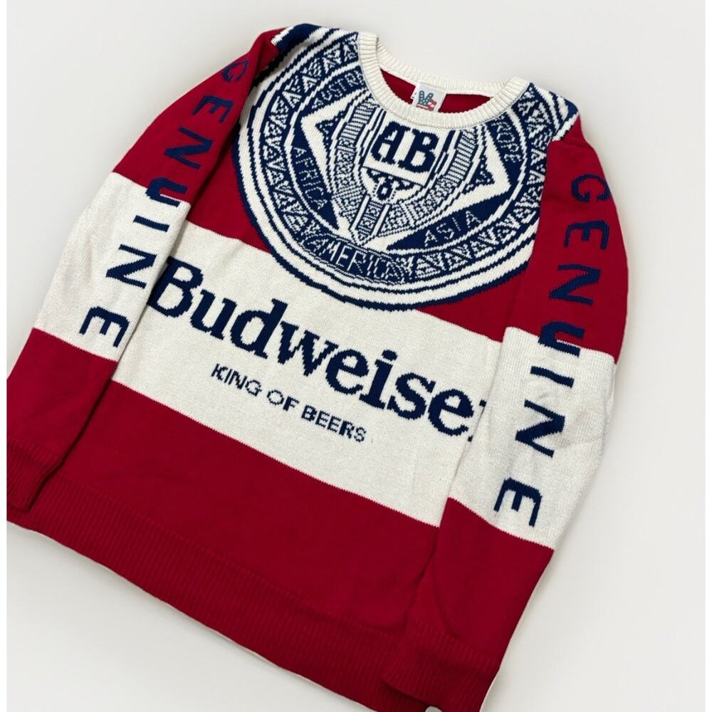 Budweiser Sweater Mens Graphic King of Beers Junk Food Pullover Beer